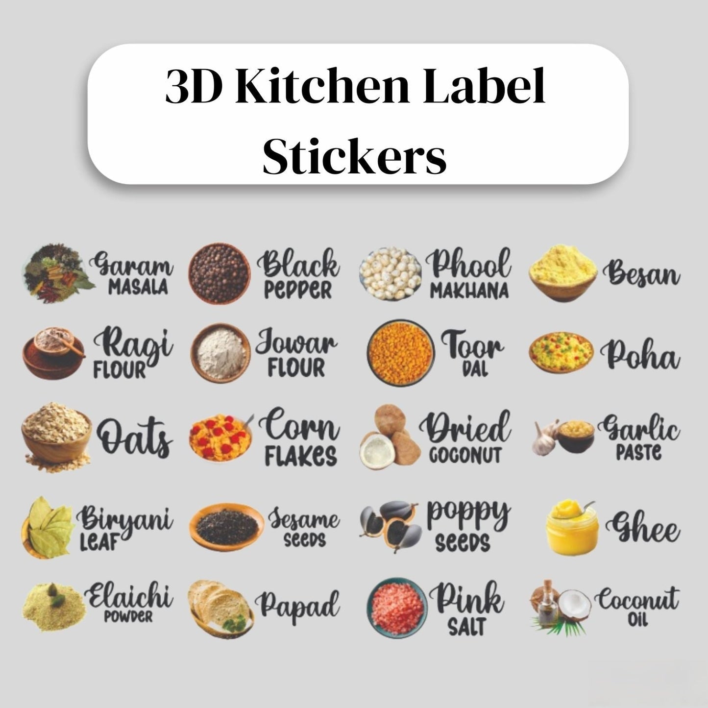 3D Kitchen Spice Stickers |Pack of 60 Stickers🔥🔥